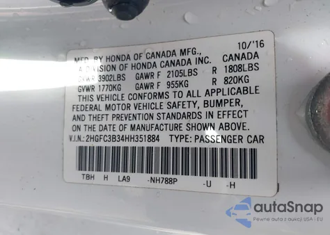 2017 Honda Civic Ex-T из США, поврежденный, VIN 2HGFC3B34HH351884